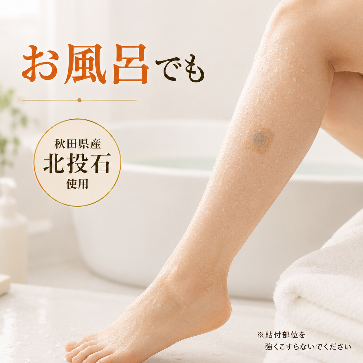 入浴中も使用できる秋田県産北投石使用シールの使用イメージ