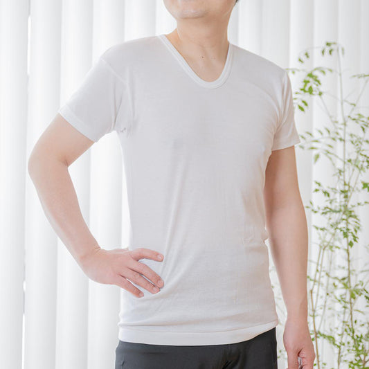 岩盤浴 半袖U首 メンズインナー | 冷えのお悩み・冷房対策・お腹の冷え